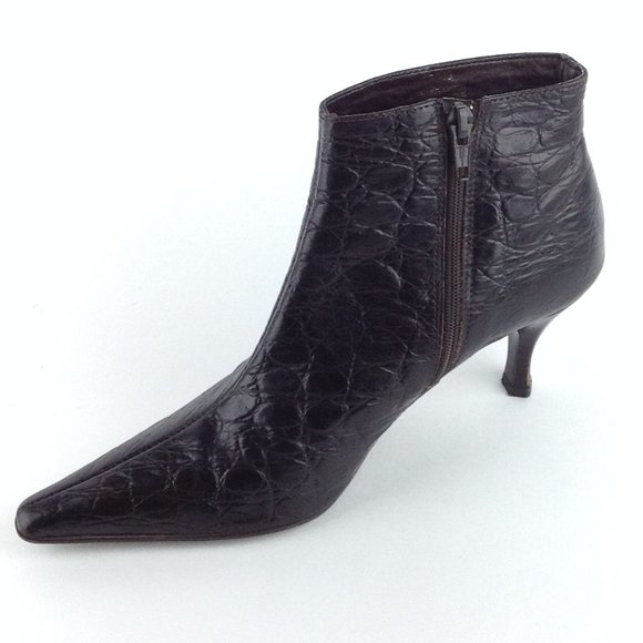 A. Giannetti Brown Croc Embossed  Italian Ankle Booties - Picture 5 of 16